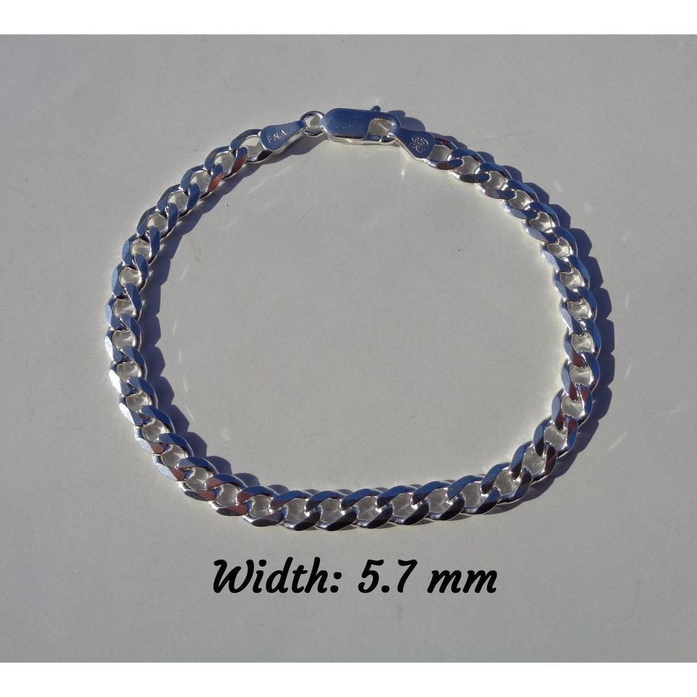 Real Silver Curb Link Bracelet, SOLID 925 ITALY Sterling Silver Cuban Bracelet